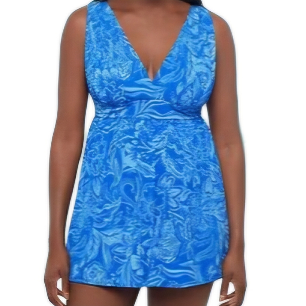 Sonnet Shores Women's Size 8 Swimsuit Swim Skirt Floral Blue Bathing Suit